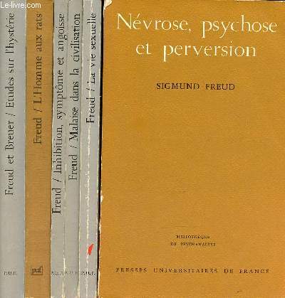 Lot de 7 livres de Sigmund Freud : Nvrose,psychose et perversion + la vie sexuelle + malaise dans la civilisation + inhibition symptme et angoisse + l'homme aux rats journal d'une analyse + tudes sur l'hystrie - Abrg de psychanalyse.