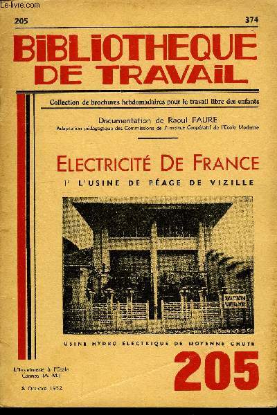 BIBLIOTHEQUE DE TRAVAIL N205 - ELECTRICITE DE FRANCE