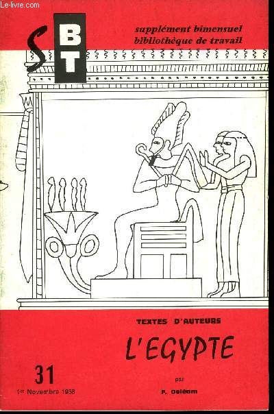 BIBLIOTHEQUE DE TRAVAIL SUPPLEMENT N31 - L'EGYPTE