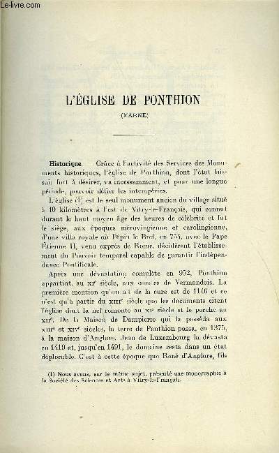 BULLETIN MONUMENTAL 88e VOLUME DE LA COLLECTION N3-4 - L'EGLISE DE PONTHION (MARNE) PAR E.-M. PAILLARD