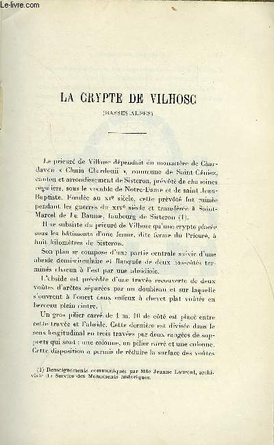 BULLETIN MONUMENTAL 90e VOLUME DE LA COLLECTION N5-6 - LA CRYPTE DE VILHOSC (BASSE-ALPES) PAR A. CHAUVEL