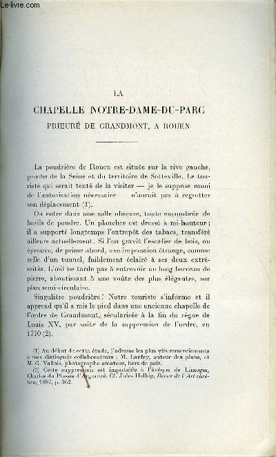 BULLETIN MONUMENTAL 92e VOLUME DE LA COLLECTION N2 - LA CHAPELLE DE NOTRE-DAME-DU-PARC - PRIEURE DE GRANDMONT, A ROUEN PAR LE DOCTEUR COUTAN