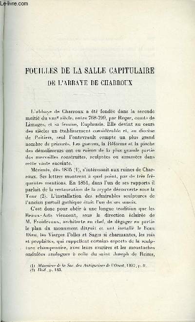 BULLETIN MONUMENTAL 109e VOLUME DE LA COLLECTION N3 - FOUILLES DE LA SALLE CAPITULAIRE DE L'ABBAYE DE CHARROUX PAR FRANCOIS EYGUN