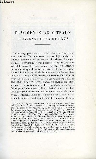 BULLETIN MONUMENTAL 110e VOLUME DE LA COLLECTION N1 - FRAGMENTS DE VITRAUX PROVENANT DE SAINT-DENIS PAR LOUIS GRODECKI