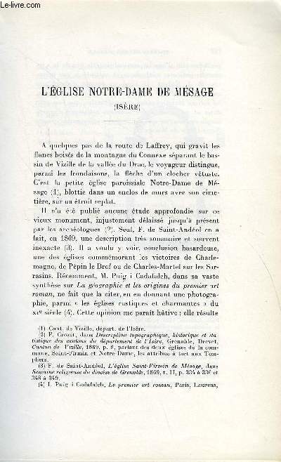 BULLETIN MONUMENTAL 110e VOLUME DE LA COLLECTION N2 - L'EGLISE NOTRE-DAME DE MESAGE (ISERE) PAR CLOVIS ANGELIER