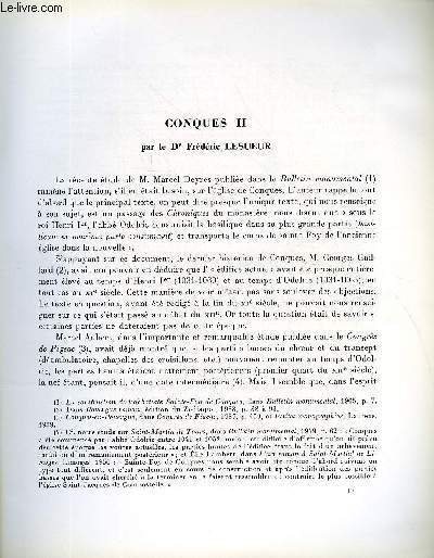 BULLETIN MONUMENTAL 124e VOLUME DE LA COLLECTION N3 - CONQUES II PAR LE DOCTEUR FREDERIC LESUEUR