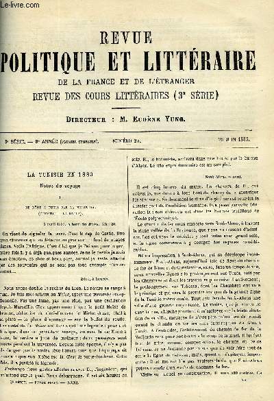 LA REVUE POLITIQUE ET LITTERAIRE 3e ANNEE - 1er SEMESTRE N25 - LA TUNISIE EN 1883 PAR LEON JOURNAULT, HILAIRE GERVAIS CHAPITRE VIII PAR LEON BARRACAND, LE THEATRE ANGLAIS CONTEMPORAIN PAR LEO QUESNEL, LA SCULPTURE EN 1883 PAR CHARLES BIGOT