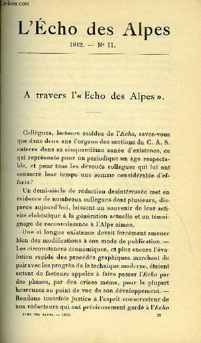 L'ECHO DES ALPES - PUBLICATION DES SECTIONS ROMANDES DU CLUB ALPIN SUISSE N11 - A TRAVERS 