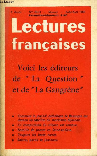 LECTURES FRANCAISES N 40-41 - VOICI LES EDITEURS DE 