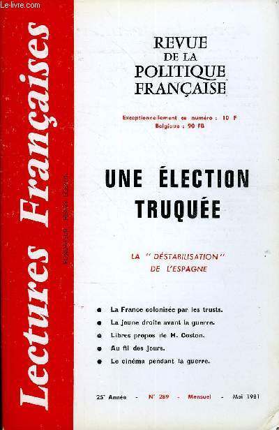 LECTURES FRANCAISES N 289 - UNE ELECTION TRUQUEE, LA 