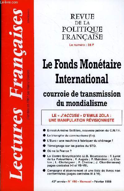 LECTURES FRANCAISES N 490 - LE FONDS MONETAIRE INTERNATIONAL COURROIE DE TRANSMISSION DU MONDIALISME, LE 