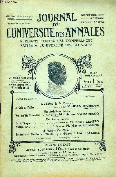 JOURNAL DE L'UNIVERSITE DES ANNALES 11e ANNEE SCOLAIRE N19-20 - Les Fables de La Fontaine 2 Galas de-Fables.. Confrence par 