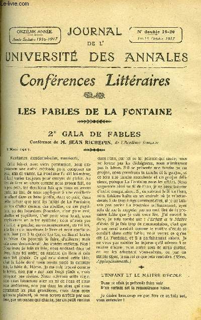 JOURNAL DE L'UNIVERSITE DES ANNALES 11e ANNEE SCOLAIRE N19-20 - Sommaire : Les Fables de La Fontaine 2 Galas de-Fables.. Confrence par 