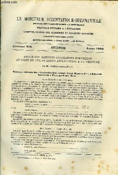 Le moniteur scientifique du docteur Quesneville n 816 - Revue des matires colorantes nouvelles au point de vue de leurs applications a la teinture par Frdric Reverdin, Dtermination du caoutchouc dans les gommes brutes a l'tat de ttrabromure