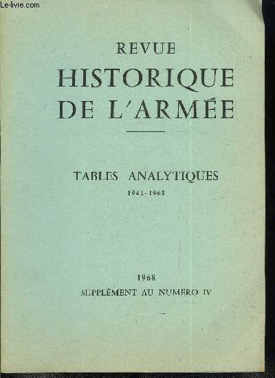 Revue historique des armes - tables analytiques 1941-1968