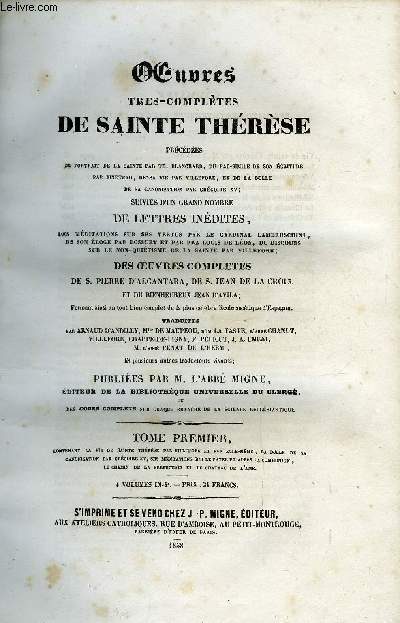 Oeuvres trs compltes de Sainte Thrse - Tomes 1 et 4