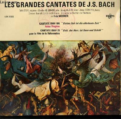 DISQUE VINYLE 33T LES GRANDES CANTATES / CANTATE BWV 106 GOTTES ZEIT IST DIE ALLERBESTE ZEIT / CANTATE BWV 79 GOTT DER HER IST SONN'UND SCHILD.