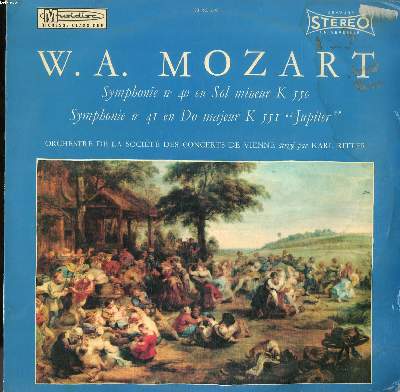 DISQUE VINYLE 33T / SYMPHONIE N40 EN SOL MINEUR K550 / SYMPHONIE N41 EN DO MAJEUR K551 