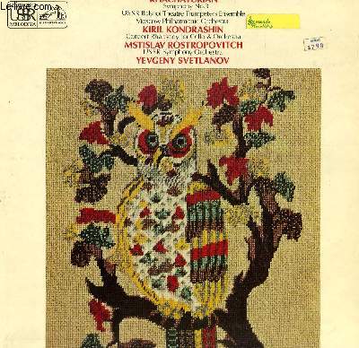 DISQUE VINYLE 33T SYMPHONY IN C MAJOR, CONCERT RHAPSODY FOR CELLO AND ORCHESTRA.