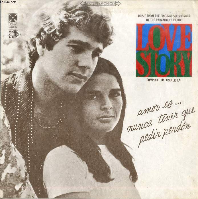 DISQUE VINYLE 33T : LOVE STORY - Theme From Love Story, Snow Frolic, Mozart: Sonata In F Major (Allegro), I Love You, Phil, The Christmas Trees, Search For Jenny (Theme From Love Story), Bozo Barrett (Theme From Love Story), Skating In Central Park...