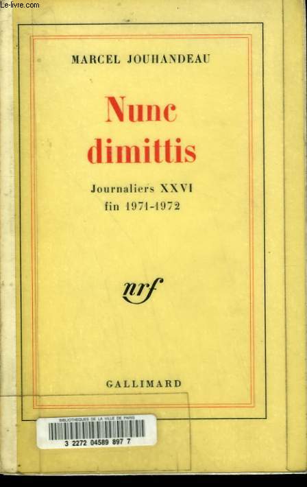 NUNC DIMITTIS. JOURNALIERS XXVI. FIN 1971 - 1972.