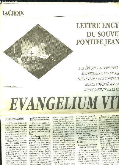 LA CROIX L EVENEMENT VENDREDI 31 MARS 1995. LETTRE ENCYCLIQUE DU SOUVERAIN PONTIFE JEAN PAUL II.