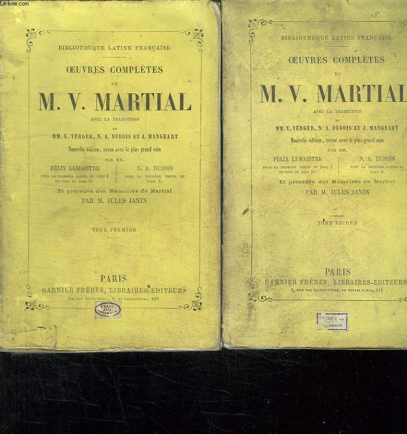 2 TOMES. OEUVRES COMPLETES DE MV MARTIAL.