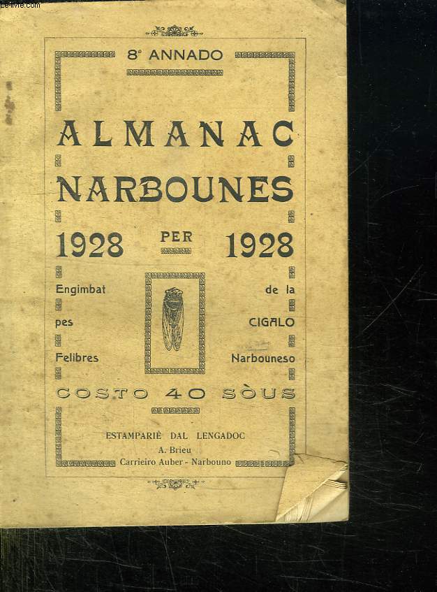 ALMANAC NARBOUNES 1928. TEXTE EN ITALIEN.