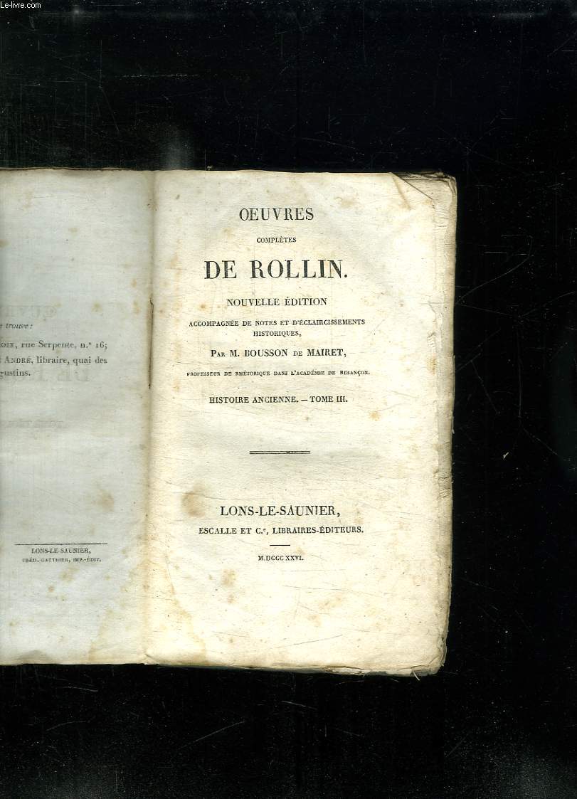 OEUVRES COMPLETES DE ROLLIN. NOUVELLE EDITION. TOME 3: HISTOIRE ANCIENNE.