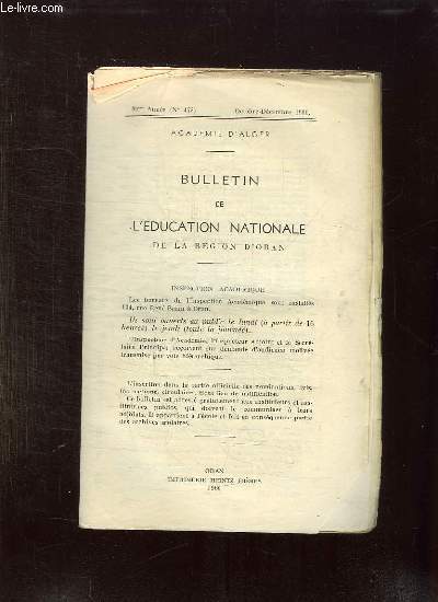 BULLETIN DE L EDUCATION NATIONALE DE LA REGION D ORAN.
