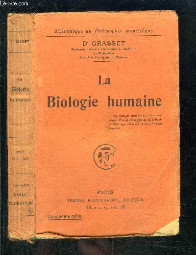LA BIOLOGIE HUMAINE- BIBLIOTHEQUE DE PHILOSOPHIE SCIENTIFIQUE