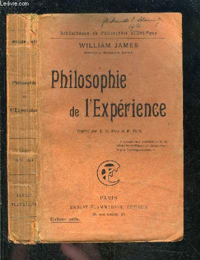 PHILOSOPHIE DE L EXPERIENCE- BIBLIOTHEQUE DE PHILOSOPHIE SCIENTIFIQUE
