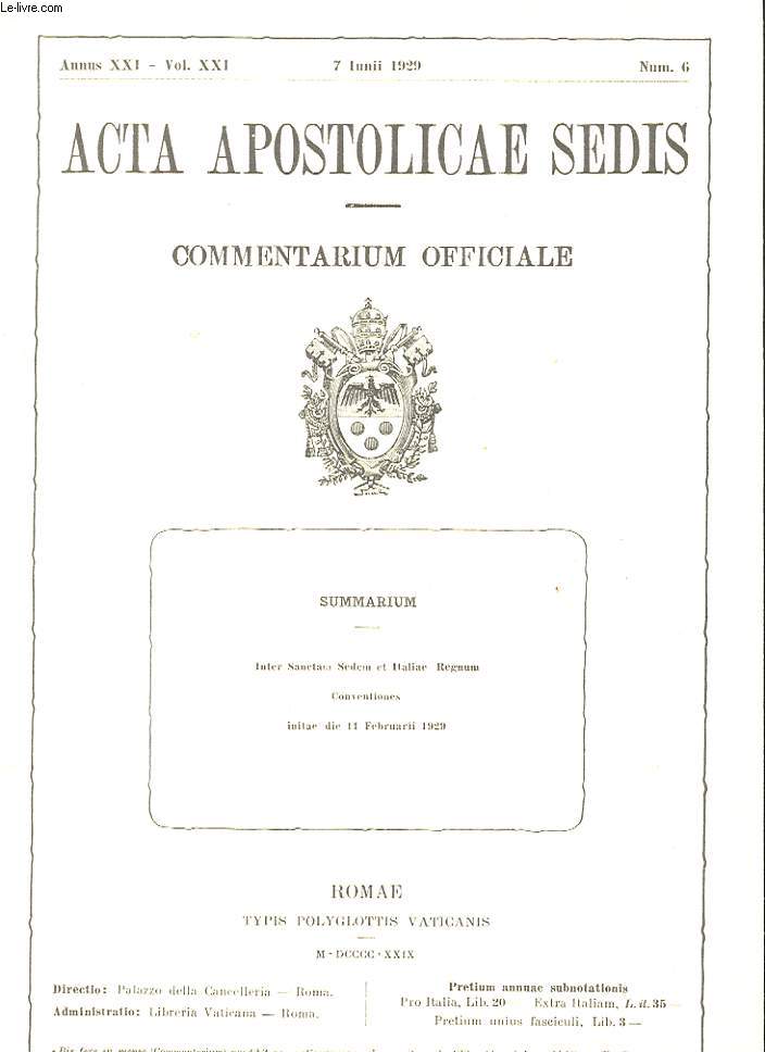 ACTA APOSTOLICAE SEDIS - COMMENTARIUM OFFICIALE - ANNUS XXI - VOL. XXI - NUM. 6