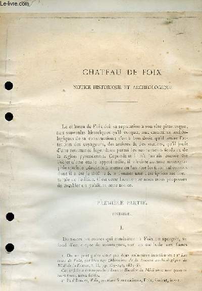 Chteau de Foix. Notice Historique et Archologique.