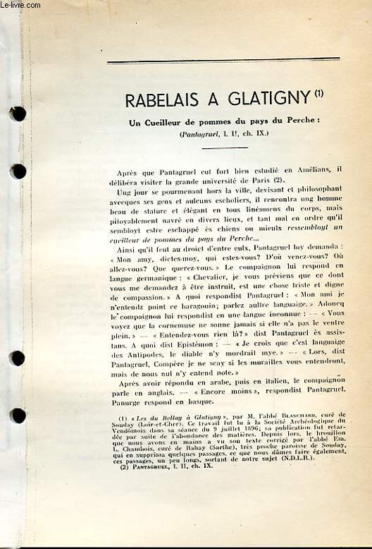 Rabelais  Glatigny. Un cueilleur de pommes du pays du Perche. / Les Tombeaux de Saint-Denis (Ouvrage photocopi)