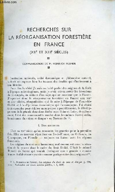 Recherches sur la rorganisation forestire en France (XIIe et XIIIe sicles) - (Ouvrage photocopi)