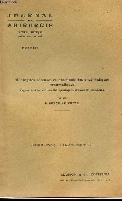JOURNAL DE CHIRURGIE revue critique extrait - Mningite sreuse et arachnodites encphaliques traumatiqeus