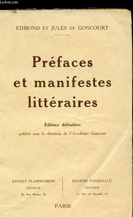 PREFACES ET MANIFESTES LITTERAIRES.