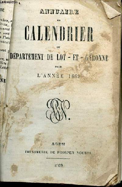 Annuaire de calendrier du dpartement de Lot-Et-Garonne pour l'anne 1869