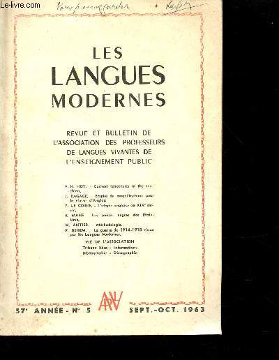 Les langues modernes n5 sept-oct 1963 - 75e anne - revue et bulletin de l'association des professeurs de langues vivantes de l'enseignement public