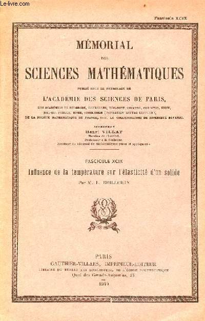 Mmorial des sciences mathmatiques - Fascicule XCIX : Influence de la temprature sur l'lasticit d'un solide.