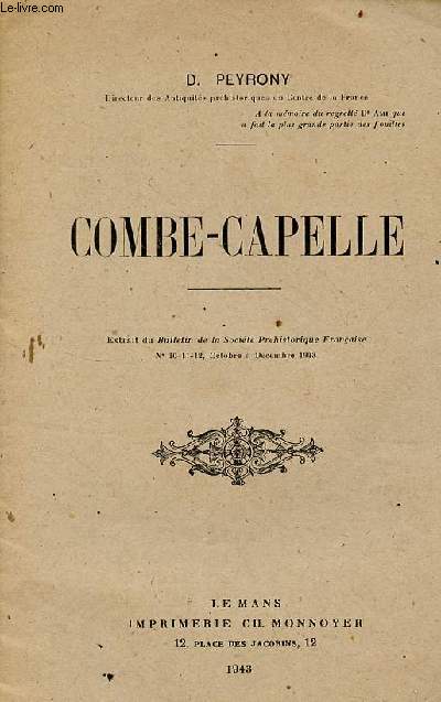 Combe-Capelle - Extrait du bulletin de la socit prhistorique franaise n10-11-12 octobre  dcembre 1943.