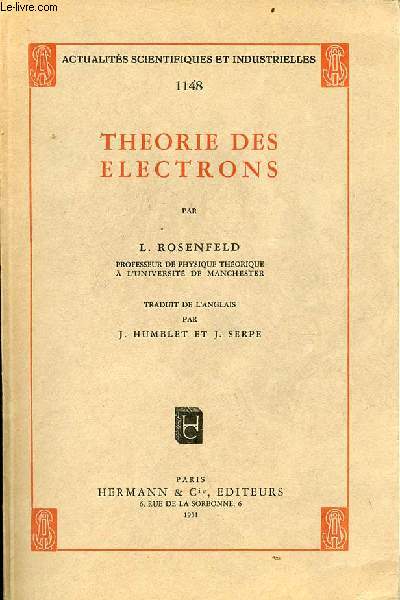 Thorie des lectrons - Collection actualits scientifiques et industrielles n1148.