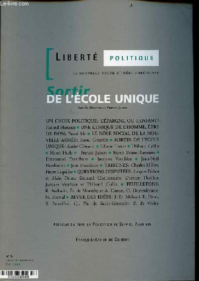 Libert politique la nouvelle revue d'ides chrtienne n5 t 1998 - Sortir de l'cole unique.