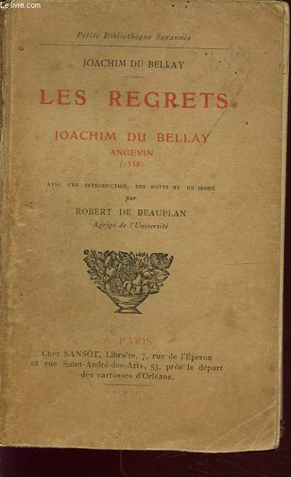 LES REGRETS DE JOACHIM DU BELLAY ANGEVIN 1558