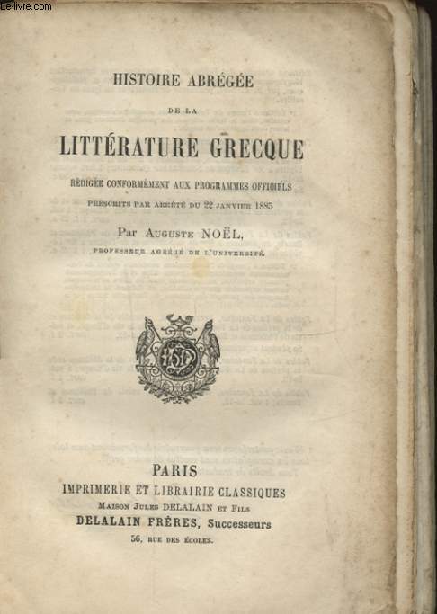 HISTOIRE ABREGE DE LA LITTERATURE GRECQUE