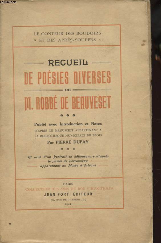 RECUEIL DE POESIES DIVERSES DE M. ROBBE DE BEAUVESET