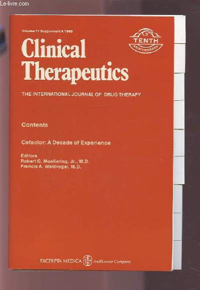 CLINICAL THERAPEUTICS - THE INTERNATIONAL JOURNAL OF DRUG THERAPY - VOLUME 11 SUPPLEMENT A 1988.