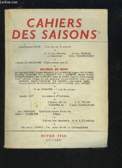 CAHIERS DES SAISONS - HIVER 1960 - N19.