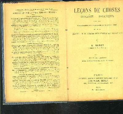 LECONS DE CHOSES- BOTANIQUE ZOOLOGIE- CLASSE DE HUITIEME- I. ANIMAUX- II. VEGETAUX